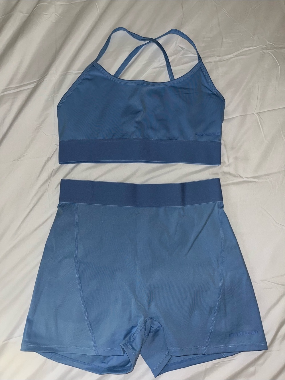 Fashion Nova Periwinkle Strappy Sports Bra & High-Waist Shorts Set